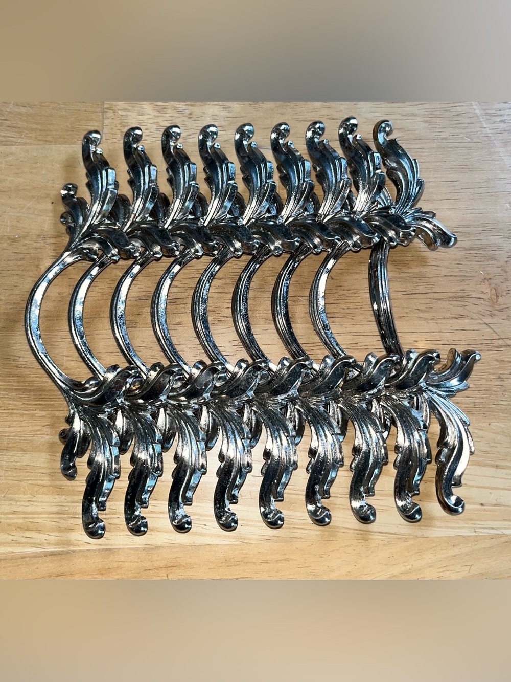 Set of 9 Rare Vintage 1960s French Provincial Drawer Pulls Silver Pewter Lyster